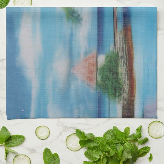 Tropische Beach Scene Art Print Theedoek (Gevouwen)