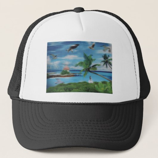 Tropische Beach Scene Art Print Trucker Pet (Voorkant)
