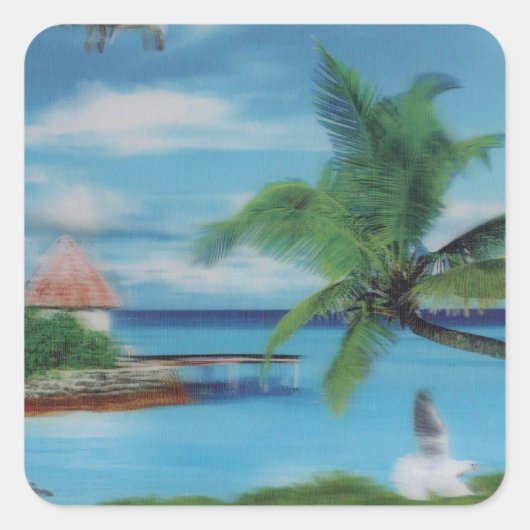 Tropische Beach Scene Art Print Vierkante Sticker (Voorkant)