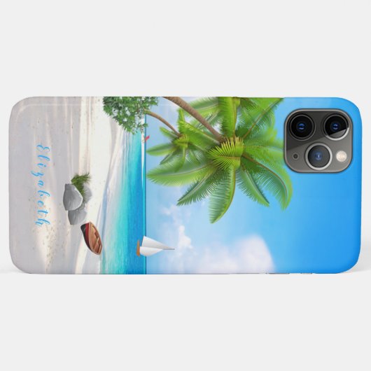Tropische Beach Seascape Illustratie Aangepaste na Case-Mate iPhone Case (Achterkant (horizontaal))