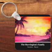 Tropische Beach Sunset Waterverf Farida Greenfield Sleutelhanger (Voorkant)