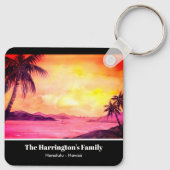 Tropische Beach Sunset Waterverf Farida Greenfield Sleutelhanger (Achterkant)