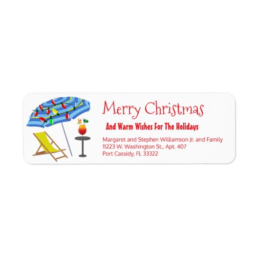 Tropische Beach Umbrella Drink Funny Kerstmis Etiket (Voorkant)