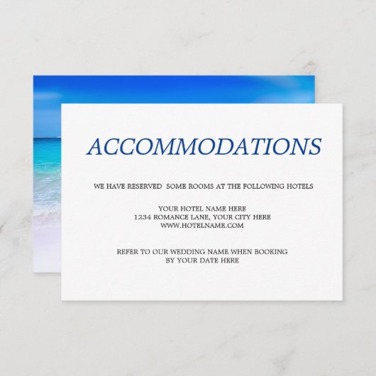 Tropische Beach Wedding Accommodations bestemming Informatiekaartje (Voorkant / Achterkant)