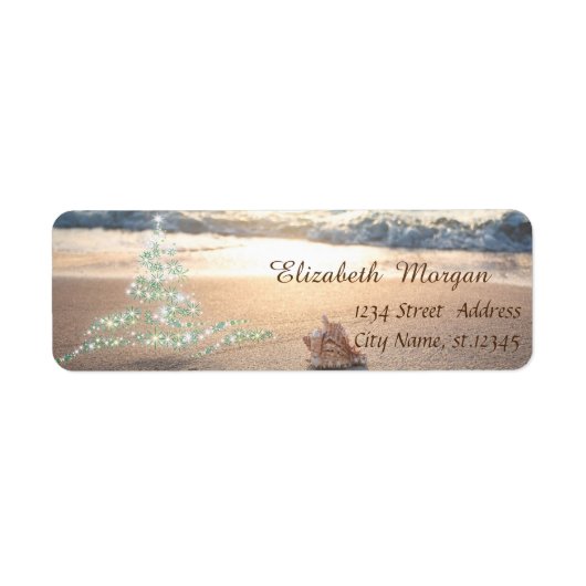 Tropische Beache Seashell, kerstboomvakantie Etiket (Voorkant)