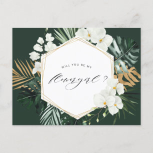 tropische begroeiing word je mijn bloemenmeisje ka uitnodiging briefkaart
