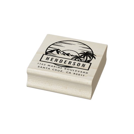 Tropische berg & strand | Achternaam Adres Rubberstempel (Stempel)