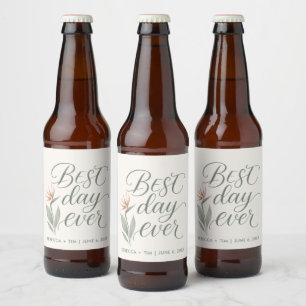 Tropische 'Beste Dag Ooit' Strand Bestemming Trouw Bier Etiket