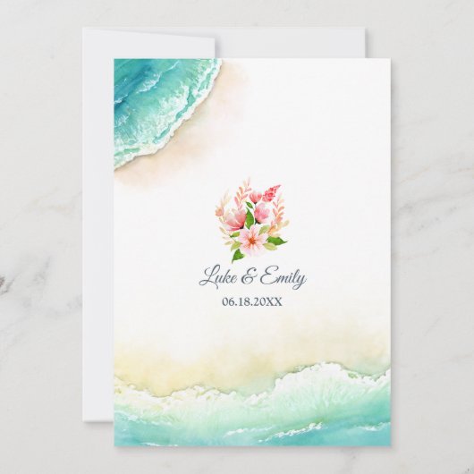 Tropische Bestemming Aquarel Bruiloft Kaart (Achterkant)