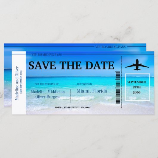 Tropische Bestemming Blauw Trouw Save The Date (Voorkant / Achterkant)