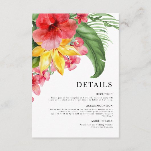 Tropische Bestemming Bloemenbruiloft Informatiekaartje (Voorkant)