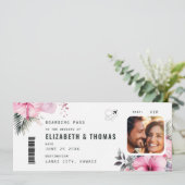 Tropische Bestemming Boarding Pass Bloemenbruiloft Kaart (Staand voorkant)