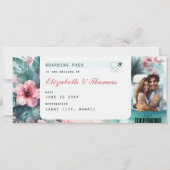 Tropische bestemming Boarding Pass Fotobruiloft Kaart (Voorkant)