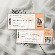 Tropische bestemming Boarding Pass Palm QR Wedding