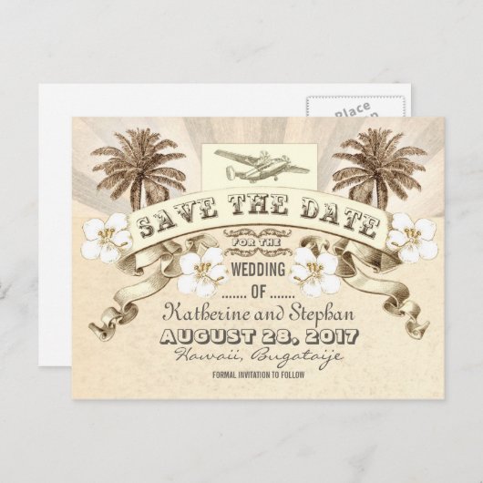 Tropische bestemming bruiloft Bewaar de datum Aankondigingskaart (Voorkant / Achterkant)