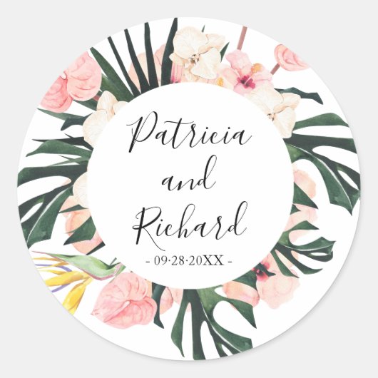 Tropische Bestemming Bruiloft Classic Ronde Sticke Ronde Sticker (Voorkant)
