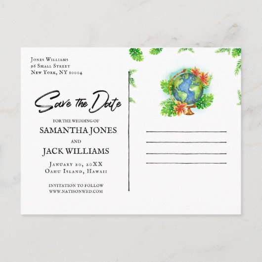 Tropische bestemming bruiloft | Save the date Aankondigingskaart (Achterkant)