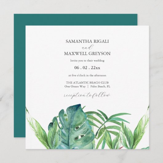 Tropische bestemming bruiloft uitnodigingen Palm (Voorkant / Achterkant)