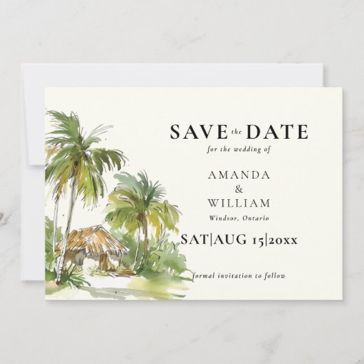 Tropische bestemming Elegante bruiloft Save The Date (Voorkant)