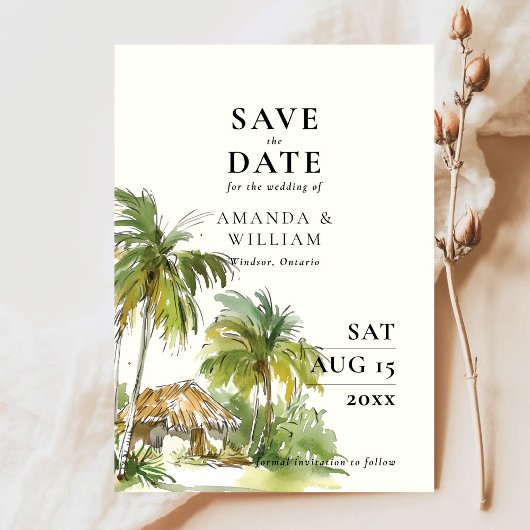 Tropische bestemming Elegante bruiloft Save The Date