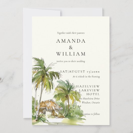 Tropische bestemming Elegante bruiloft uitnodiging (Voorkant)