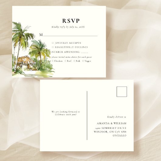 Tropische bestemming Elegante RSVP-respons Aankondigingskaart