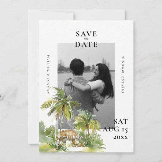 Tropische bestemming Fotobruiloft Save The Date (Voorkant)