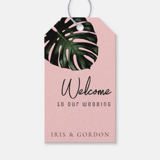 Tropische Bestemming Roze Trouw Welkomsttas Label Cadeaulabel (Voorkant)