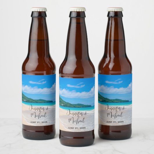Tropische bestemming Schilderachtig Beach foto bru Bier Etiket (Flessen)