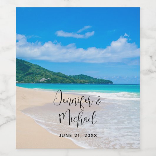 Tropische bestemming Schilderachtig Beach foto bru Wijn Etiket (Enkel label)