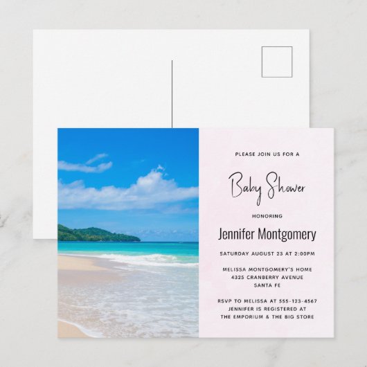 Tropische Bestemming Schitterend Strand Baby Showe Uitnodiging Briefkaart (Voorkant / Achterkant)