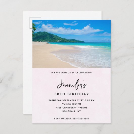 Tropische Bestemming Schitterend Strand Verjaardag Uitnodiging Briefkaart (Voorkant / Achterkant)