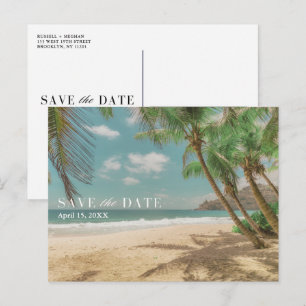 Tropische Bestemming Strand Huwelijk Save the Date Aankondigingskaart