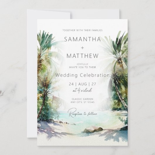 Tropische Bestemming Strand Trouw Uitnodiging (Voorkant)