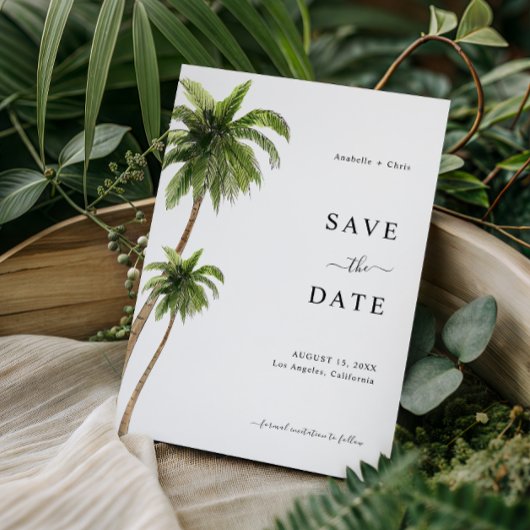 Tropische Bestemming Trouwdag met Palmboom aan het Save The Date