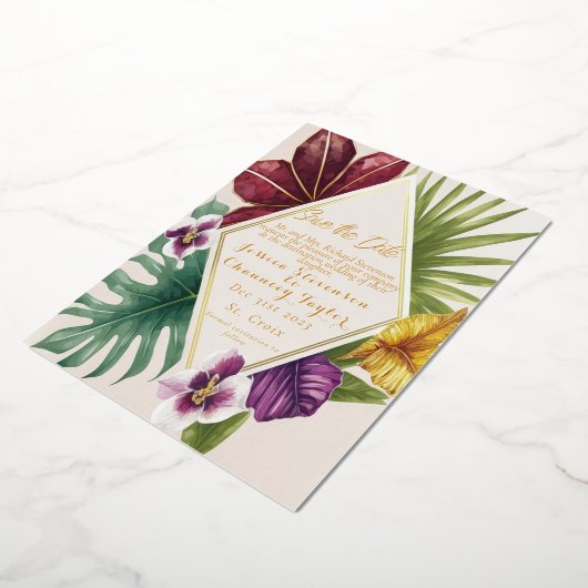 Tropische Bestemming Trouwdag Save the Date Folie Uitnodiging (Gedraaid)