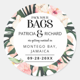 Tropische Bestemming Trouwdag Save The Date Ronde Sticker