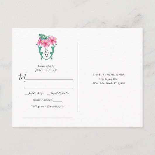 Tropische bestemming Trouwlied Aanvraag RSVP Briefkaart (Achterkant)