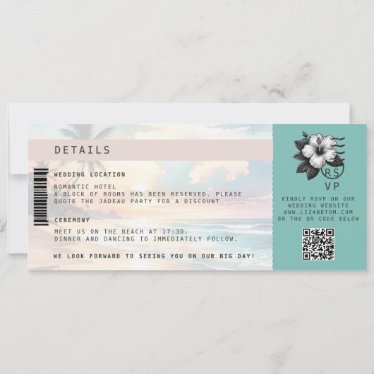 Tropische Bestemming Vliegtuig Ticket Strand Bruil Kaart (Achterkant)
