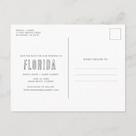 Tropische bestemmingen van Florida Weddenschap spa Aankondigingskaart (Achterkant)