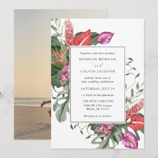 Tropische bestemmingsbruiloft kaart (Voorkant / Achterkant)