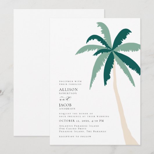 Tropische bestemmingsbruiloft kaart (Voorkant / Achterkant)