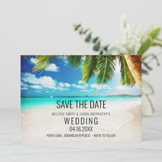 Tropische bestemmingstransport save the date (Staand voorkant)