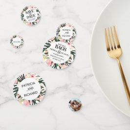 Tropische bestemmingsweddenschap bespaart de datum confetti