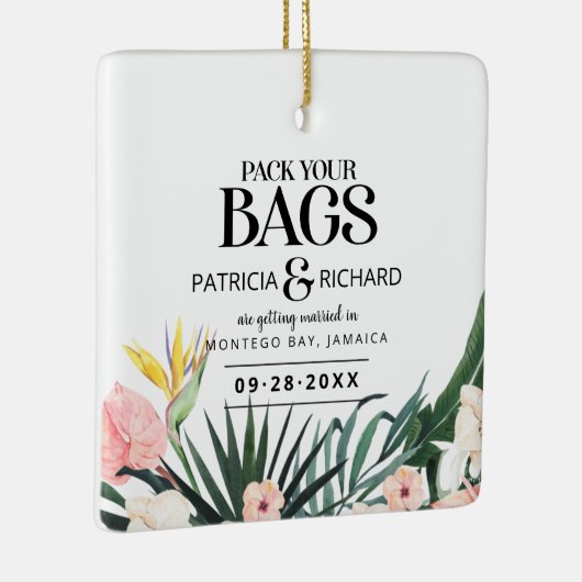 Tropische bestemmingsweddenschap bespaart de datum keramisch ornament (Rechts)