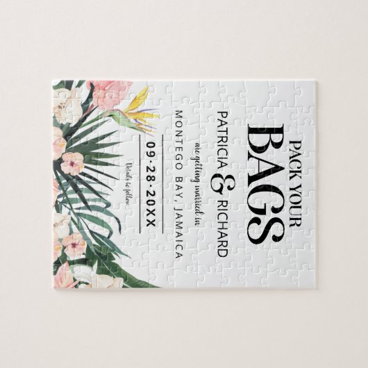 Tropische bestemmingsweddenschap bespaart de datum legpuzzel (Horizontaal)