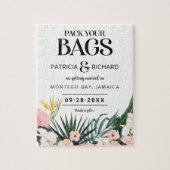 Tropische bestemmingsweddenschap bespaart de datum legpuzzel (Verticaal)