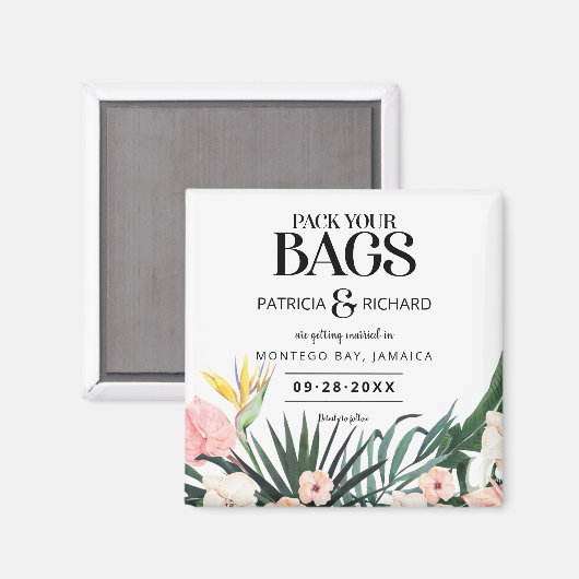 Tropische bestemmingsweddenschap bespaart de datum magneet (Voorkant / Achterkant)