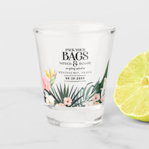 Tropische bestemmingsweddenschap bespaart de datum shot glas