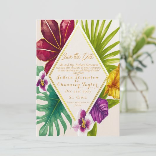 Tropische bestemmingsweddenschap sparen de Datum Kaart (Staand voorkant)